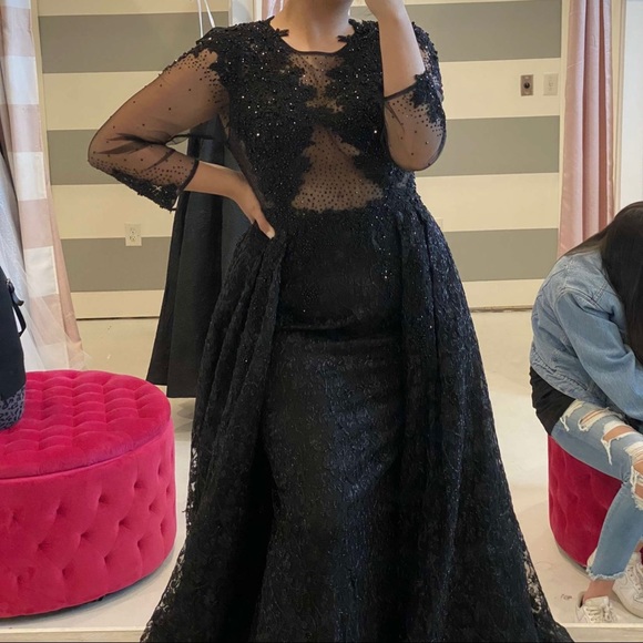 MAC DUGGAL A-Line 3/4 Sleeve Black Prom Dress - Picture 6 of 16